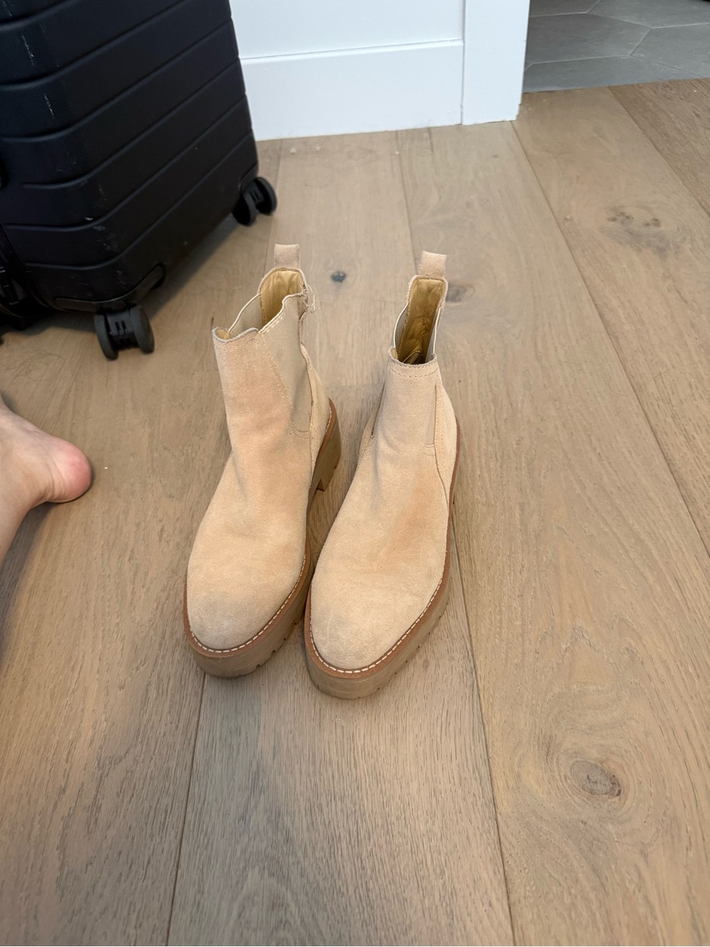 Sam Edelman Suede Chelsea Platform Booties in Tan